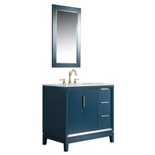 Load image into Gallery viewer, Water Creation Vanity Water Creation VEL036CWMB01 Elizabeth 36 Inch Single Sink Carrara White Marble Vanity In Monarch Blue With Matching Mirror