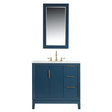Load image into Gallery viewer, Water Creation Vanity Water Creation VEL036CWMB01 Elizabeth 36 Inch Single Sink Carrara White Marble Vanity In Monarch Blue With Matching Mirror