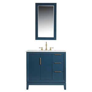 Water Creation Vanity Water Creation VEL036CWMB01 Elizabeth 36 Inch Single Sink Carrara White Marble Vanity In Monarch Blue With Matching Mirror