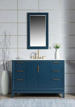 Load image into Gallery viewer, Water Creation Vanity Water Creation VEL048CWMB01 Elizabeth 48 Inch Single Sink Carrara White Marble Vanity In Monarch Blue With Matching Mirror