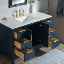 Load image into Gallery viewer, Water Creation Vanity Water Creation VEL048CWMB01 Elizabeth 48 Inch Single Sink Carrara White Marble Vanity In Monarch Blue With Matching Mirror