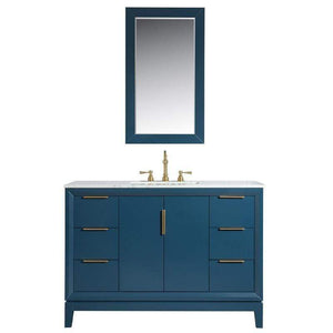 Water Creation Vanity Water Creation VEL048CWMB01 Elizabeth 48 Inch Single Sink Carrara White Marble Vanity In Monarch Blue With Matching Mirror