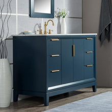Load image into Gallery viewer, Water Creation Vanity Water Creation VEL048CWMB01 Elizabeth 48 Inch Single Sink Carrara White Marble Vanity In Monarch Blue With Matching Mirror