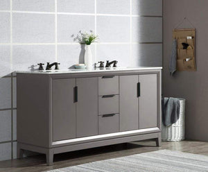 Water Creation Vanity Water Creation VEL060CWCG04 Elizabeth 60 Inch Double Sink Carrara White Marble Vanity In Cashmere Grey With Matching Mirror