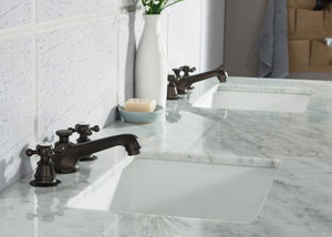 Water Creation Vanity Water Creation VEL060CWCG10 Elizabeth 60 Inch Double Sink Carrara White Marble Vanity In Cashmere Grey with Matching Mirror and Lavatory Faucet