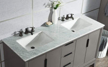 Load image into Gallery viewer, Water Creation Vanity Water Creation VEL060CWCG10 Elizabeth 60 Inch Double Sink Carrara White Marble Vanity In Cashmere Grey with Matching Mirror and Lavatory Faucet