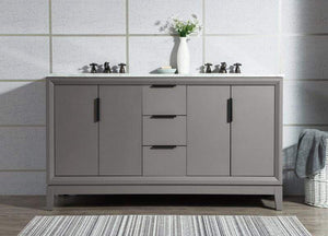 Water Creation Vanity Water Creation VEL060CWCG10 Elizabeth 60 Inch Double Sink Carrara White Marble Vanity In Cashmere Grey with Matching Mirror and Lavatory Faucet