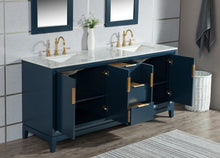 Load image into Gallery viewer, Water Creation Vanity Water Creation VEL060CWMB35 Elizabeth 60 Inch Double Sink Carrara White Marble Vanity In Monarch Blue with Matching Mirror and Lavatory Faucet