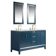 Load image into Gallery viewer, Water Creation Vanity Water Creation VEL060CWMB35 Elizabeth 60 Inch Double Sink Carrara White Marble Vanity In Monarch Blue with Matching Mirror and Lavatory Faucet