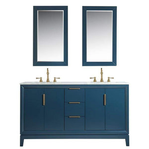 Water Creation Vanity Water Creation VEL060CWMB35 Elizabeth 60 Inch Double Sink Carrara White Marble Vanity In Monarch Blue with Matching Mirror and Lavatory Faucet