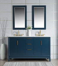 Load image into Gallery viewer, Water Creation Vanity Water Creation VEL060CWMB35 Elizabeth 60 Inch Double Sink Carrara White Marble Vanity In Monarch Blue with Matching Mirror and Lavatory Faucet