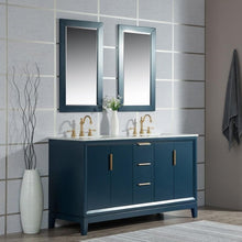 Load image into Gallery viewer, Water Creation Vanity Water Creation VEL060CWMB35 Elizabeth 60 Inch Double Sink Carrara White Marble Vanity In Monarch Blue with Matching Mirror and Lavatory Faucet