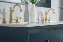Load image into Gallery viewer, Water Creation Vanity Water Creation VEL060CWMB35 Elizabeth 60 Inch Double Sink Carrara White Marble Vanity In Monarch Blue with Matching Mirror and Lavatory Faucet