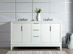 Water Creation Vanity Water Creation VEL060CWPW04 Elizabeth 60 Inch Double Sink Carrara White Marble Vanity In Pure White With Matching Mirror