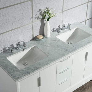 Water Creation Vanity Water Creation VEL060CWPW04 Elizabeth 60 Inch Double Sink Carrara White Marble Vanity In Pure White With Matching Mirror