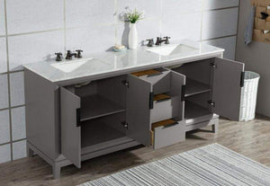 Water Creation Vanity Water Creation VEL072CWCG12 Elizabeth 72 Inch Double Sink Carrara White Marble Vanity In Cashmere Grey with Lavatory Faucet