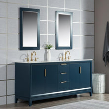 Load image into Gallery viewer, Water Creation Vanity Water Creation VEL072CWMB04 Elizabeth 72 Inch Double Sink Carrara White Marble Vanity In Monarch Blue With Matching Mirror