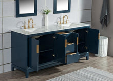 Load image into Gallery viewer, Water Creation Vanity Water Creation VEL072CWMB04 Elizabeth 72 Inch Double Sink Carrara White Marble Vanity In Monarch Blue With Matching Mirror