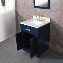 Load image into Gallery viewer, Water Creation Vanity Water Creation VMI024CWMB33 Madison 24-Inch Single Sink Carrara White Marble Vanity In Monarch Blue With Matching Mirror and Lavatory Faucet