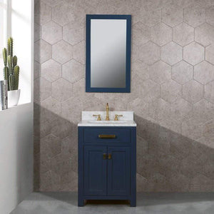 Water Creation Vanity Water Creation VMI024CWMB33 Madison 24-Inch Single Sink Carrara White Marble Vanity In Monarch Blue With Matching Mirror and Lavatory Faucet