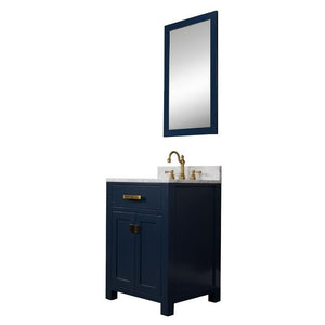 Water Creation Vanity Water Creation VMI024CWMB33 Madison 24-Inch Single Sink Carrara White Marble Vanity In Monarch Blue With Matching Mirror and Lavatory Faucet
