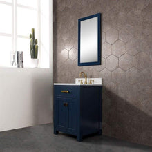 Load image into Gallery viewer, Water Creation Vanity Water Creation VMI024CWMB33 Madison 24-Inch Single Sink Carrara White Marble Vanity In Monarch Blue With Matching Mirror and Lavatory Faucet