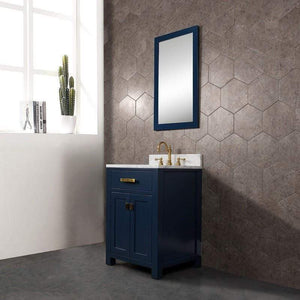 Water Creation Vanity Water Creation VMI024CWMB33 Madison 24-Inch Single Sink Carrara White Marble Vanity In Monarch Blue With Matching Mirror and Lavatory Faucet