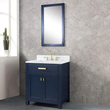 Load image into Gallery viewer, Water Creation Vanity Water Creation VMI030CWMB33 Madison 30 Inch Single Sink Carrara White Marble Vanity In Monarch Blue with Matching Mirror and Lavatory Faucet