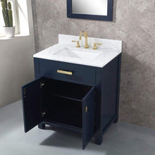 Load image into Gallery viewer, Water Creation Vanity Water Creation VMI030CWMB33 Madison 30 Inch Single Sink Carrara White Marble Vanity In Monarch Blue with Matching Mirror and Lavatory Faucet