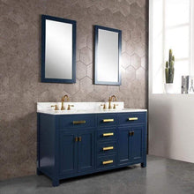Load image into Gallery viewer, Water Creation Vanity Water Creation VMI060CWMB37 Madison 60 Inch Double Sink Carrara White Marble Vanity In Monarch Blue With 2 Lavatory Faucets