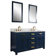 Load image into Gallery viewer, Water Creation Vanity Water Creation VMI060CWMB37 Madison 60 Inch Double Sink Carrara White Marble Vanity In Monarch Blue With 2 Lavatory Faucets