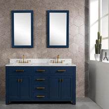 Load image into Gallery viewer, Water Creation Vanity Water Creation VMI060CWMB37 Madison 60 Inch Double Sink Carrara White Marble Vanity In Monarch Blue With 2 Lavatory Faucets