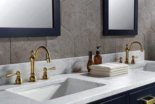 Load image into Gallery viewer, Water Creation Vanity Water Creation VMI072CWMB35 Madison 72 Inch Double Sink Carrara White Marble Vanity In Monarch Blue with Matching Mirror and Lavatory Faucet