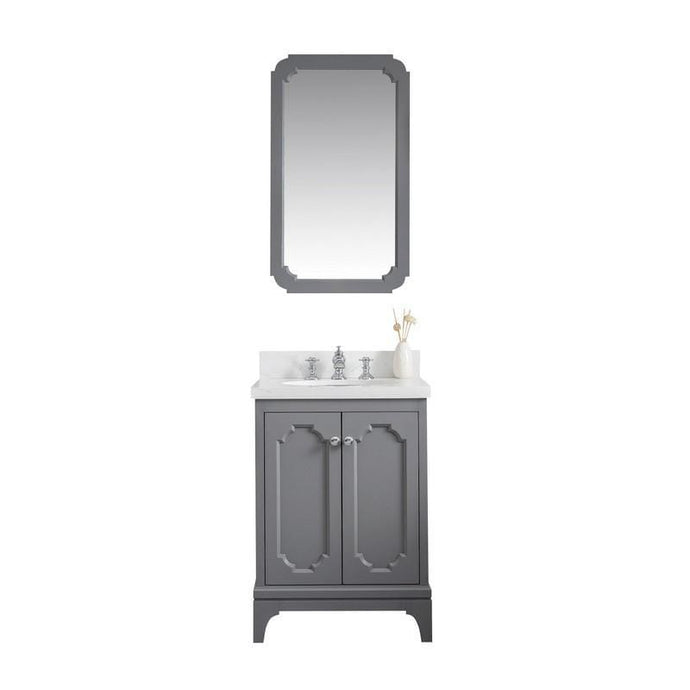 Water Creation Vanity Water Creation VQU024QCCG68 Queen 24 Inch Single Sink Quartz Carrara Vanity In Cashmere Grey with Matching Mirror and Lavatory Faucet