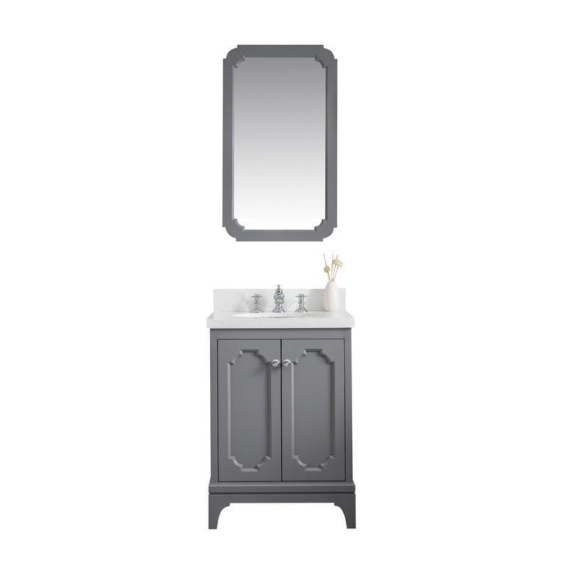 Water Creation Vanity Water Creation VQU024QCCG68 Queen 24 Inch Single Sink Quartz Carrara Vanity In Cashmere Grey with Matching Mirror and Lavatory Faucet