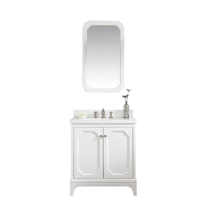 Water Creation Vanity Water Creation VQU030QCPW62 Queen 30 Inch Single Sink Quartz Carrara Vanity In Pure White with Lavatory Faucet
