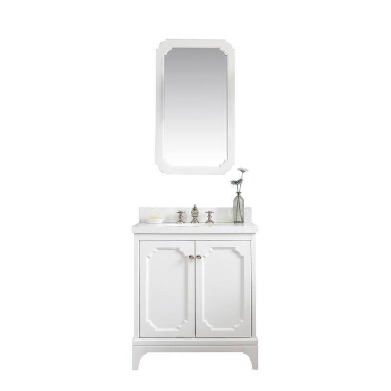 Water Creation Vanity Water Creation VQU030QCPW62 Queen 30 Inch Single Sink Quartz Carrara Vanity In Pure White with Lavatory Faucet