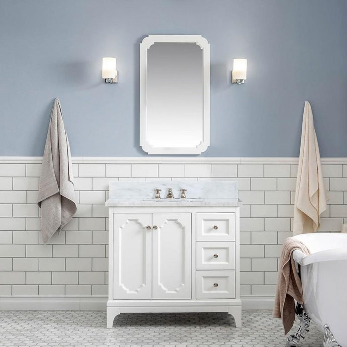 Water Creation Vanity Water Creation VQU036CWPW00 Queen 36 Inch Single Sink Carrara White Marble Vanity in Pure White