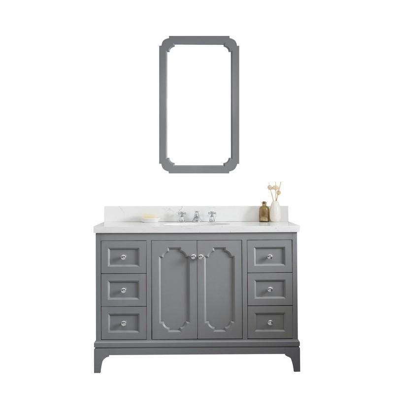 Water Creation Vanity Water Creation VQU048QCCG01 Queen 48 Inch Single Sink Quartz Carrara Vanity In Cashmere Grey With Matching Mirror