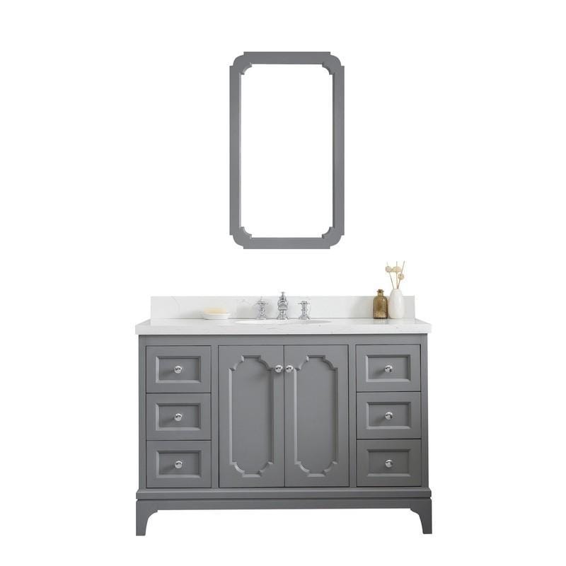 Water Creation Vanity Water Creation VQU048QCCG72 Queen 48 Inch Single Sink Quartz Carrara Vanity In Cashmere Grey with Lavatory Faucet