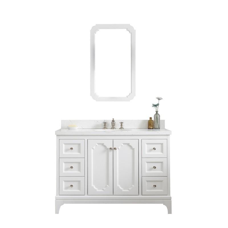Water Creation Vanity Water Creation VQU048QCPW62 Queen 48 Inch Single Sink Quartz Carrara Vanity In Pure White with Lavatory Faucet
