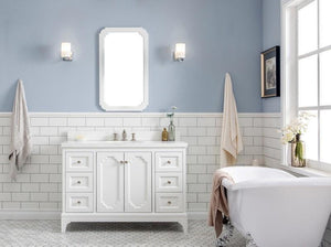 Water Creation Vanity Water Creation VQU048QCPW62 Queen 48 Inch Single Sink Quartz Carrara Vanity In Pure White with Lavatory Faucet