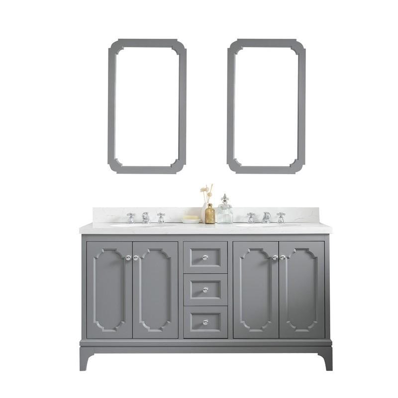Water Creation Vanity Water Creation VQU060QCCG00 Queen 60 Inch Double Sink Quartz Carrara Vanity In Cashmere Grey