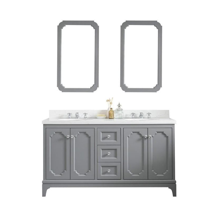Water Creation Vanity Water Creation VQU060QCCG04 Queen 60 Inch Double Sink Quartz Carrara Vanity In Cashmere Grey With Matching Mirror