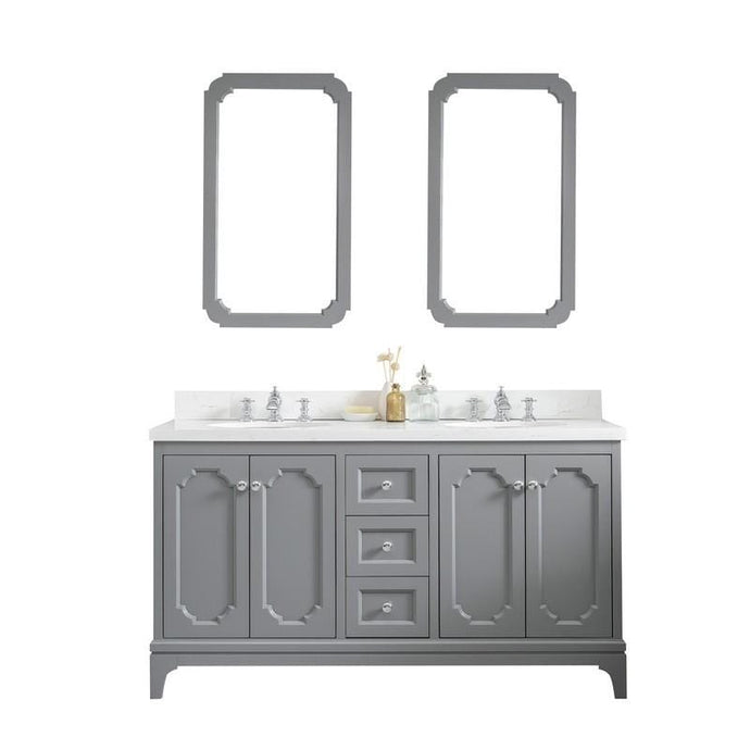 Water Creation Vanity Water Creation VQU060QCCG72 Queen 60 Inch Double Sink Quartz Carrara Vanity In Cashmere Grey with Lavatory Faucet