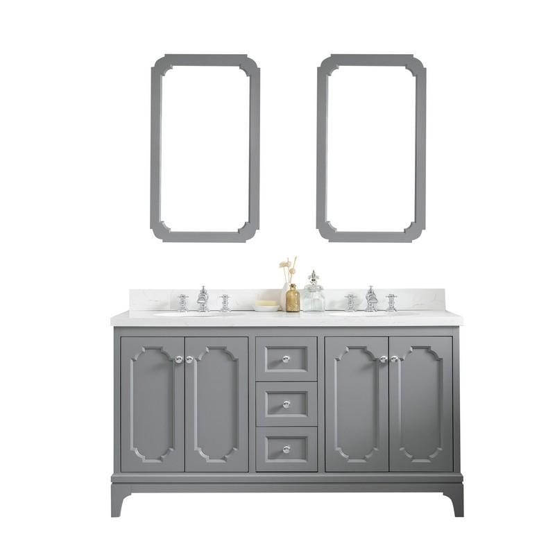 Water Creation Vanity Water Creation VQU060QCCG72 Queen 60 Inch Double Sink Quartz Carrara Vanity In Cashmere Grey with Lavatory Faucet