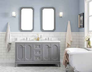 Water Creation Vanity Water Creation VQU060QCCG72 Queen 60 Inch Double Sink Quartz Carrara Vanity In Cashmere Grey with Lavatory Faucet