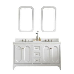 Water Creation Vanity Water Creation VQU060QCPW00 Queen 60 Inch Double Sink Quartz Carrara Vanity In Pure White