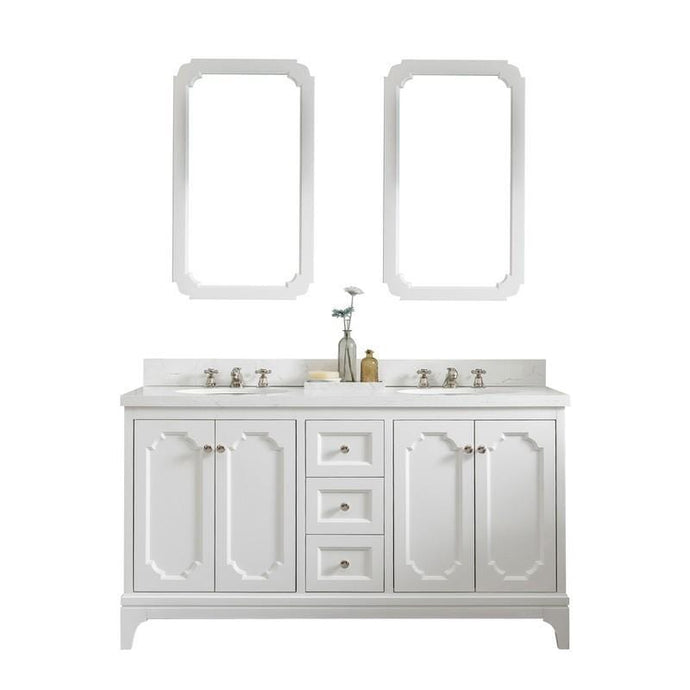 Water Creation Vanity Water Creation VQU060QCPW00 Queen 60 Inch Double Sink Quartz Carrara Vanity In Pure White