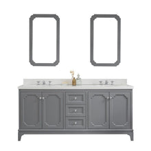 Load image into Gallery viewer, Water Creation Vanity Water Creation VQU072QCCG04 Queen 72 Inch Double Sink Quartz Carrara Vanity In Cashmere Grey With Matching Mirror